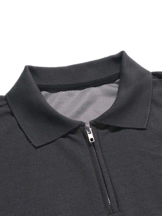 Manfinity Homme Men Quarter Zipper Polo Shirt