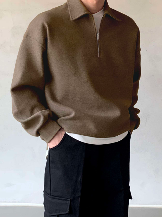 DAZY Men Quarter Zipper Drop Shoulder Pullover Without Tee