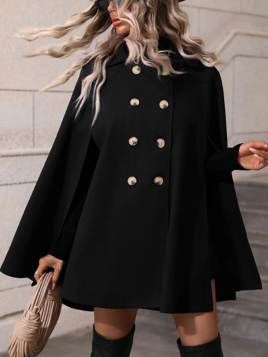 Double Breasted Cloak Sleeve Cape Overcoat