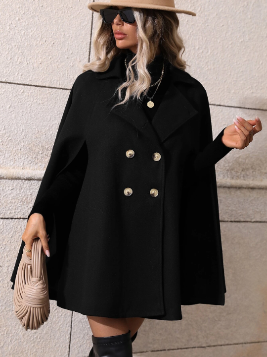 Double Breasted Cloak Sleeve Cape Overcoat