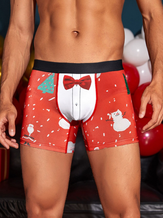 Men Random Christmas Bow Print Boxer Brief