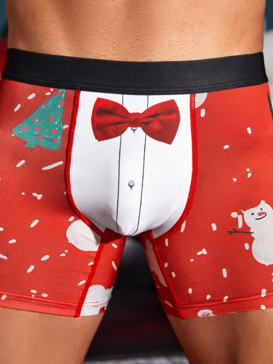 Men Random Christmas Bow Print Boxer Brief