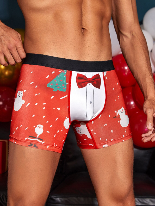 Men Random Christmas Bow Print Boxer Brief