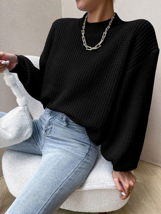 Essnce Mock Neck Drop Shoulder Sweater