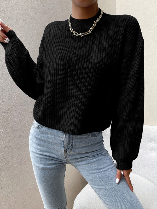 Essnce Mock Neck Drop Shoulder Sweater