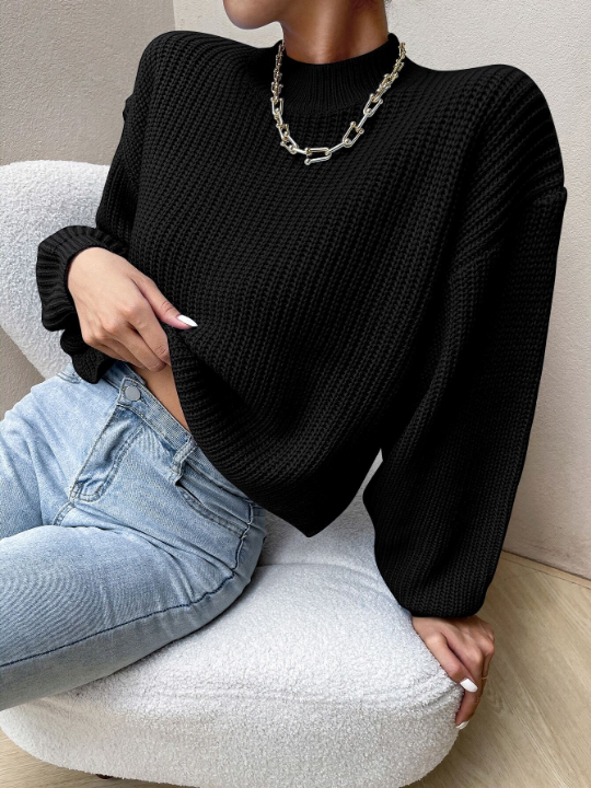 Essnce Mock Neck Drop Shoulder Sweater