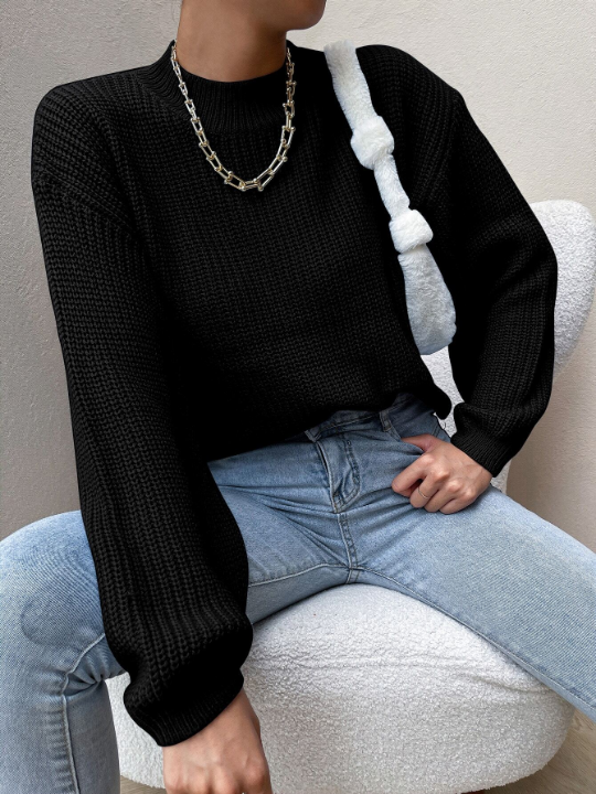 Essnce Mock Neck Drop Shoulder Sweater