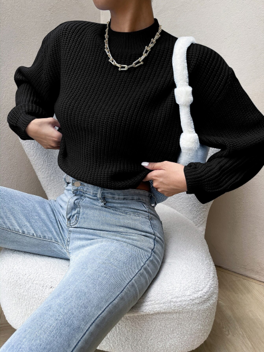 Essnce Mock Neck Drop Shoulder Sweater