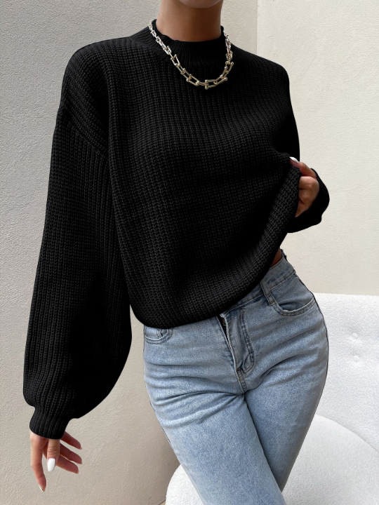 Essnce Mock Neck Drop Shoulder Sweater