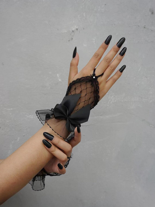 Bow Decor Fingerless Gloves