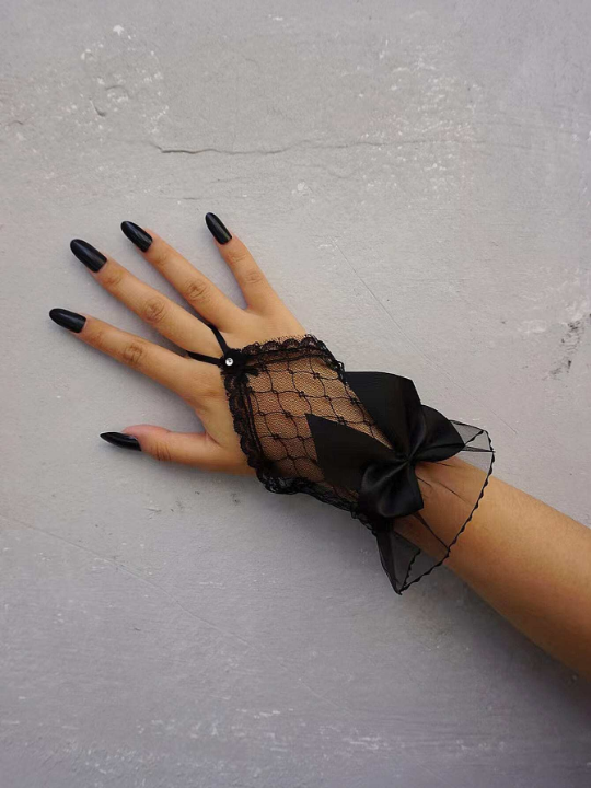 Bow Decor Fingerless Gloves