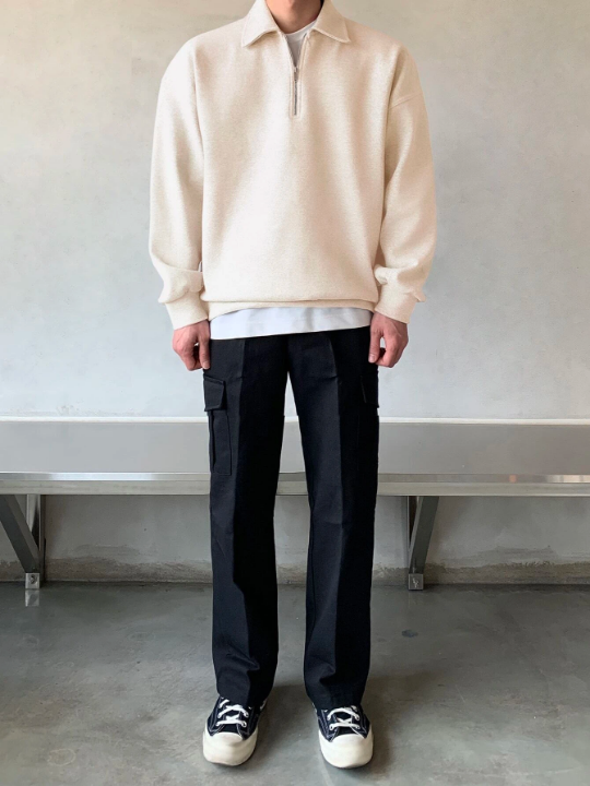 DAZY Men Quarter Zipper Drop Shoulder Pullover Without Tee