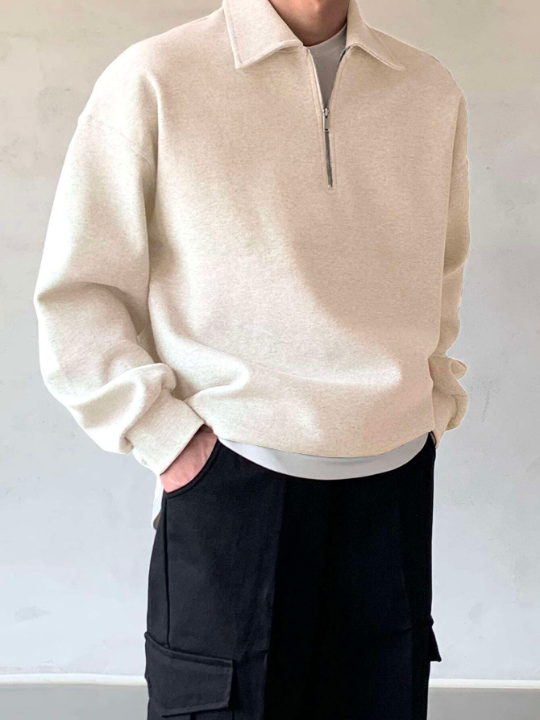 DAZY Men Quarter Zipper Drop Shoulder Pullover Without Tee
