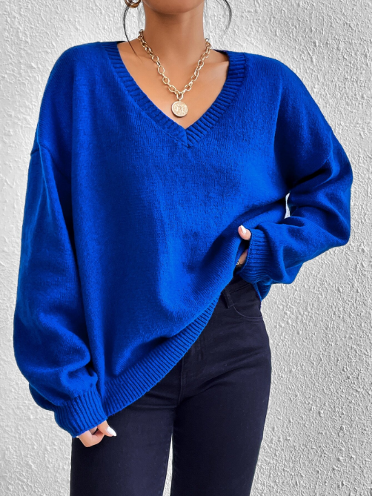 Essnce V Neck Drop Shoulder Sweater