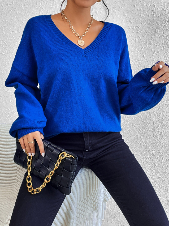 Essnce V Neck Drop Shoulder Sweater