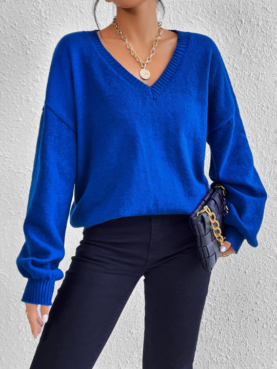 Essnce V Neck Drop Shoulder Sweater