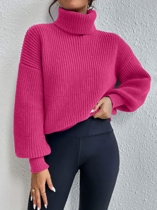 Priv Rib-knit Turtleneck Drop Shoulder Sweater