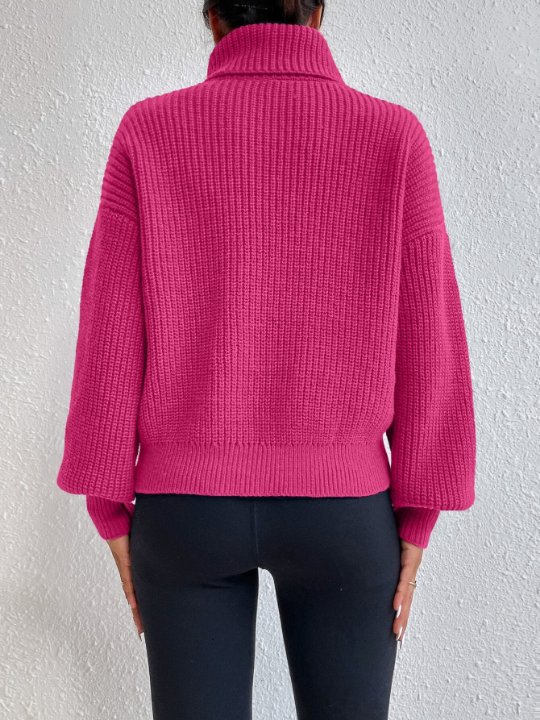 Priv Rib-knit Turtleneck Drop Shoulder Sweater