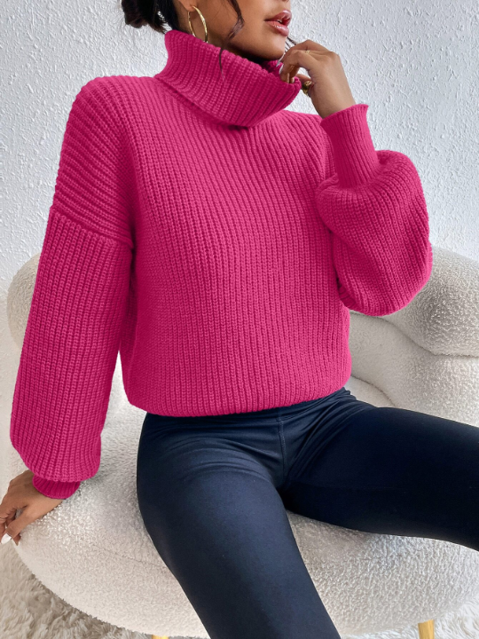 Priv Rib-knit Turtleneck Drop Shoulder Sweater