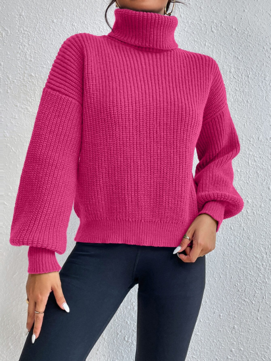 Priv Rib-knit Turtleneck Drop Shoulder Sweater