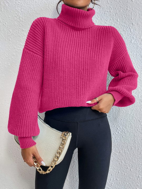 Priv Rib-knit Turtleneck Drop Shoulder Sweater