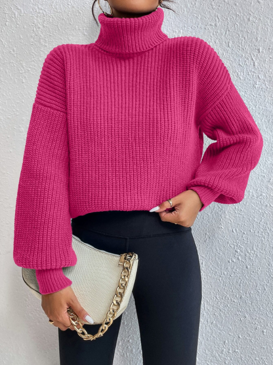 Priv Rib-knit Turtleneck Drop Shoulder Sweater