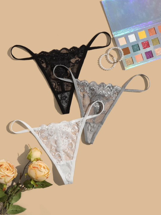 Classic Sexy 3pack Floral Lace Scallop Trim Thong