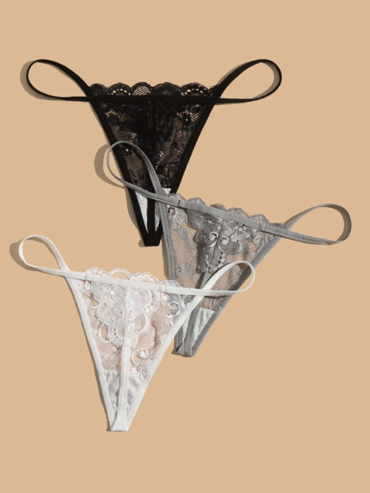 Classic Sexy 3pack Floral Lace Scallop Trim Thong