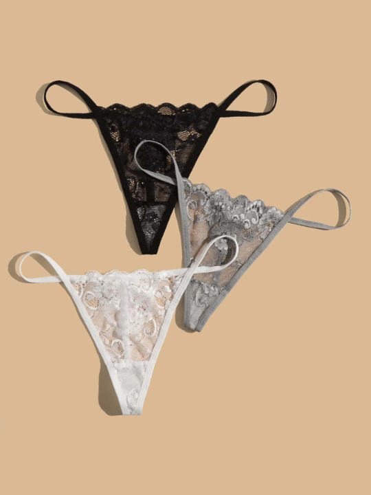 Classic Sexy 3pack Floral Lace Scallop Trim Thong