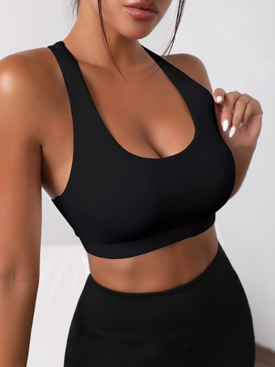 Yoga Basic Crisscross Cut Out Back Sports Bra