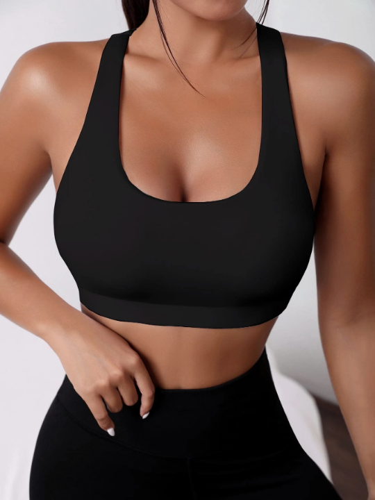 Yoga Basic Crisscross Cut Out Back Sports Bra