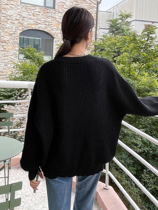 DAZY Solid Ribbed Knit Drop Shoulder Sweater