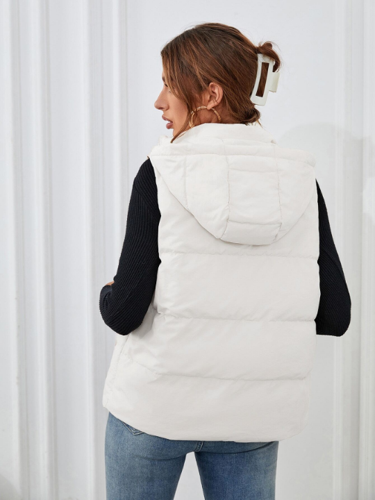 Frenchy Zipper Up Slant Pocket Hooded Sleeveless Puffer Coat