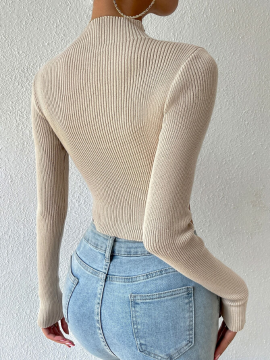 Priv Mock Neck Rib-knit Crop Sweater