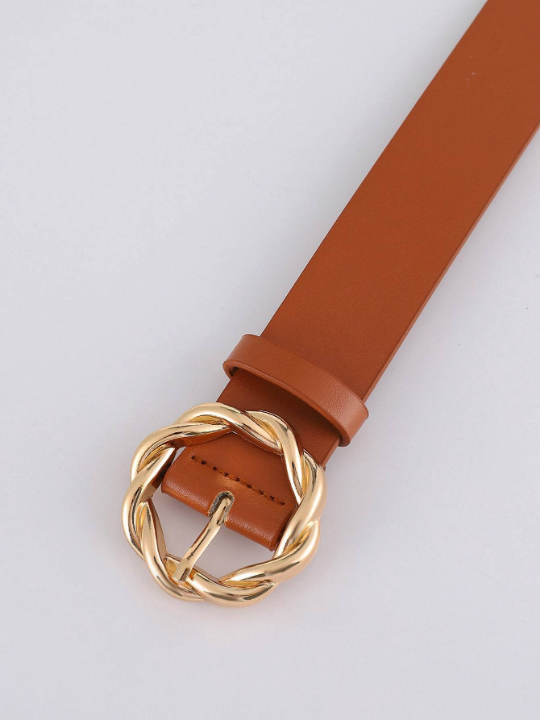 Twist Detail Round Buckle Belt