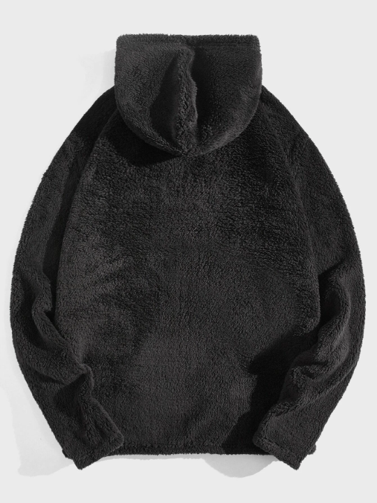 Manfinity Hypemode Men Letter Embroidery Quarter Zip Coral Fleece Hoodie