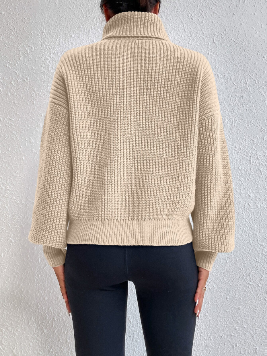 Frenchy Rib-knit Turtleneck Drop Shoulder Sweater