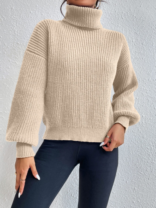 Frenchy Rib-knit Turtleneck Drop Shoulder Sweater