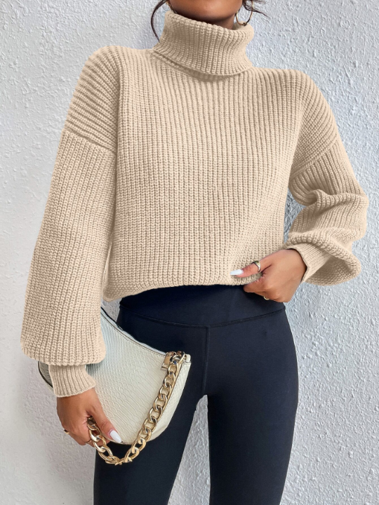 Frenchy Rib-knit Turtleneck Drop Shoulder Sweater