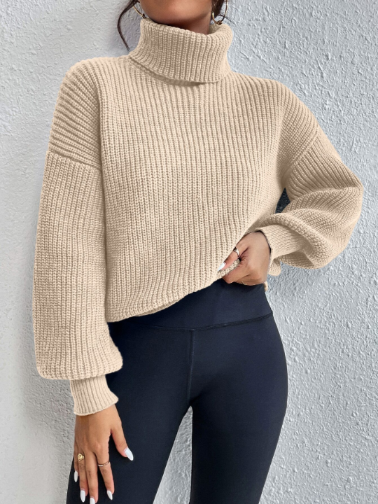 Frenchy Rib-knit Turtleneck Drop Shoulder Sweater