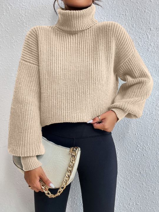 Frenchy Rib-knit Turtleneck Drop Shoulder Sweater