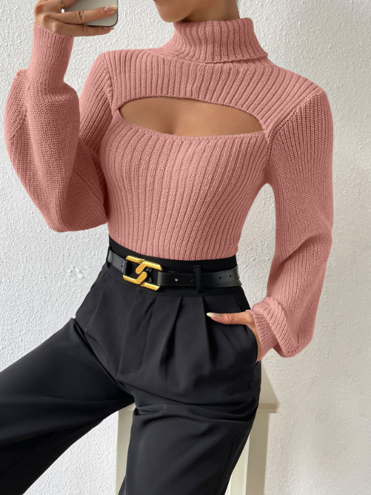 BAE Turtleneck Cut Out Eyelet Detail Sweater