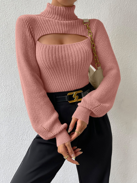 BAE Turtleneck Cut Out Eyelet Detail Sweater