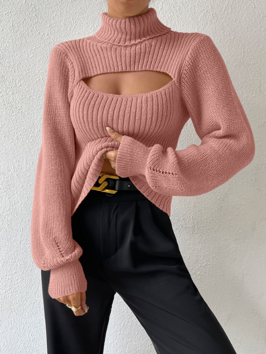 BAE Turtleneck Cut Out Eyelet Detail Sweater