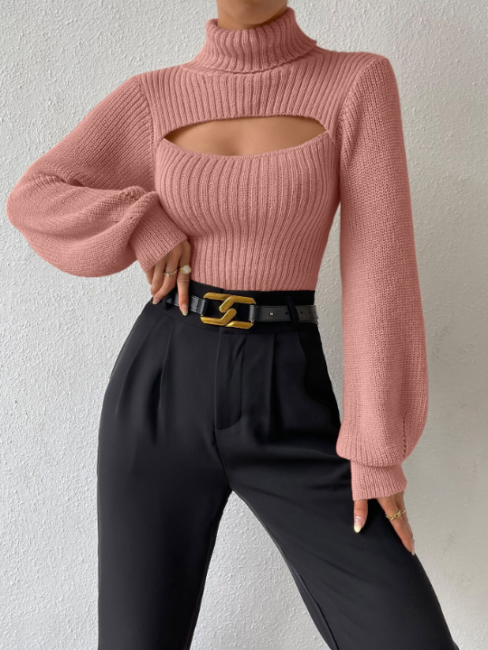 BAE Turtleneck Cut Out Eyelet Detail Sweater