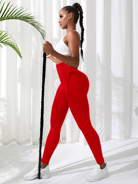 Yoga Basic Solid Wideband Waist Sports Leggings