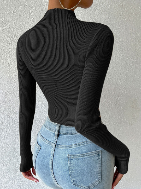 Priv Mock Neck Rib-knit Crop Sweater