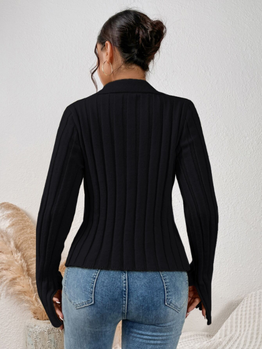 Frenchy Slit Side Ribbed Knit Sweater