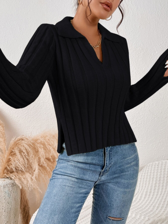 Frenchy Slit Side Ribbed Knit Sweater