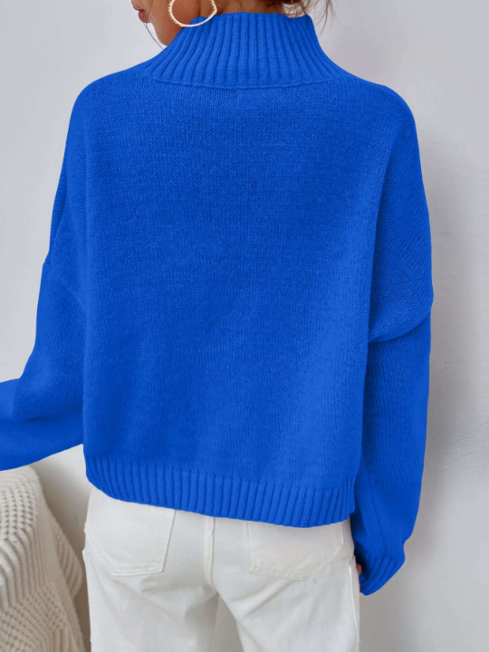 Essnce Mock Neck Drop Shoulder Crop Sweater